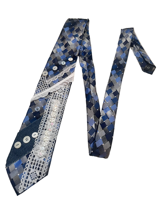 Blue & White Lace Tie